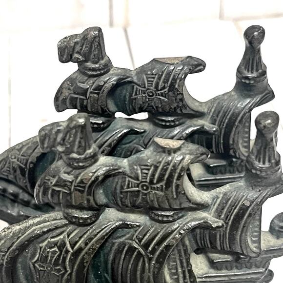 Vintage Pirate Ships Bronze Metal Cast Iron Bookends Doorstopper Set of 4 - Picture 12 of 14